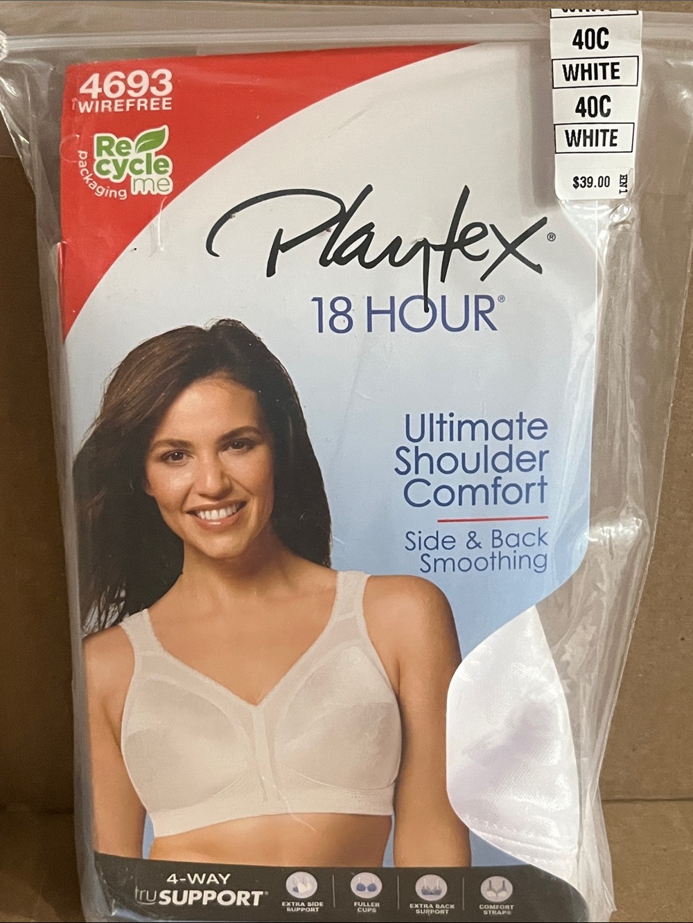 Playtex 18 Hour Wirefree Bra in White - Ultimate Shoulder Comfort